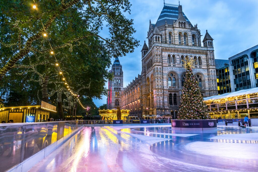 Annual Christmas Ice Rink at the Famous Natural History Museum in London